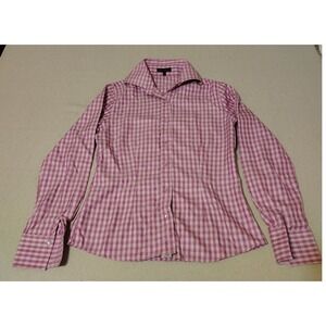 Audrey Talbot Gingham Button Down Shirt Women's Medium Pink White Long Sleeve UU